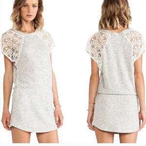Pam & Gela mini dress sz small gray Heather sweatshirt material lace cap sleeves